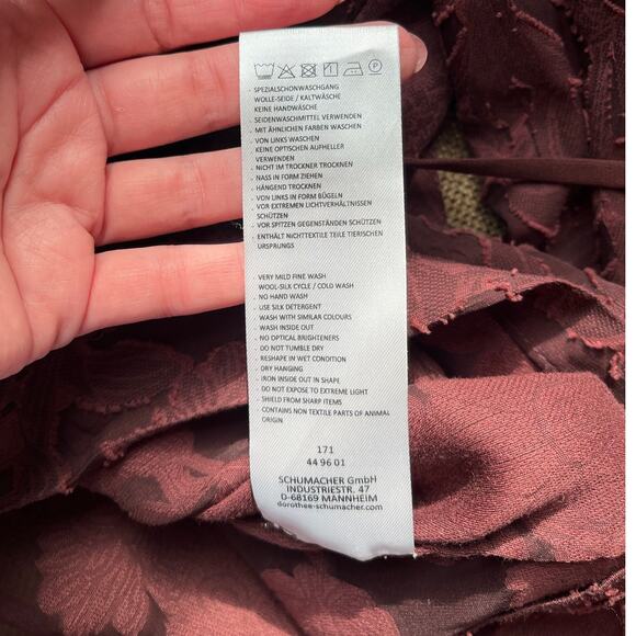 Dorothee Schumacher Burgundy Silk Lace Sheer Romance Tie Neck Blouse Top 4 $800 - Picture 13 of 16